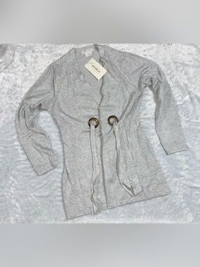 Cocobleu NWT Light Gray Open-Front Cardigan with Ring-Tie Detail